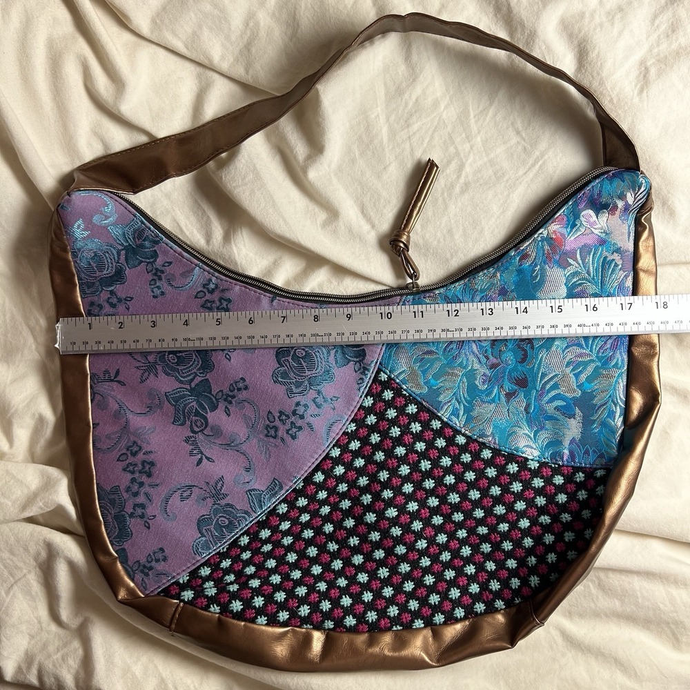 Crescent Shaped Shoulder Bag Purse Women's Patchwork Handbag Boho Floral Cottage - Picture 8 of 8